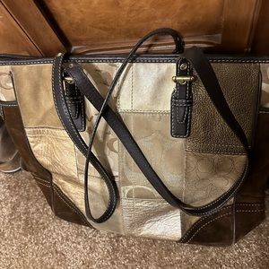 Coach handbag/tote quilted goldenrod squares with monogram C lettering!